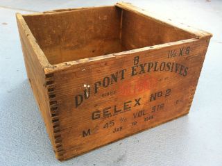 Antique Vintage DUPONT EXPLOSIVES Wood Crate Box GELEX