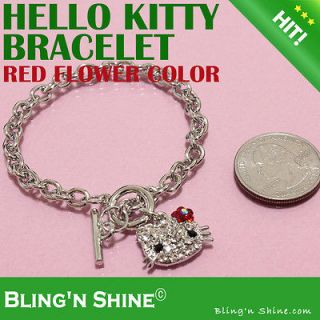   Bracelet Swarovski Crystal Red Color Flower Face Gift Shiny Bangle
