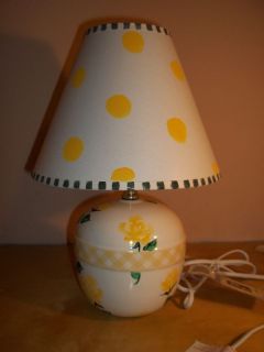   yellow roses glass or ceramic table lamp with polk a dot shade
