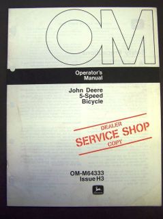 John Deere 5 Speed Bicycle Operators Manual