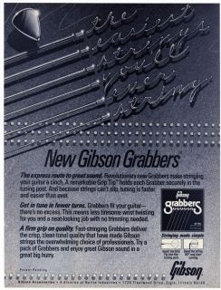 Gibson Grabbers Electric Guitar Strings Vintage Magazine Ad 1984