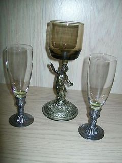   Tone Metal Angel W/ Glass Candle Holder & Metal & Glass Goblets