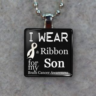 Brain Cancer Awareness Ribbon For Son Glass Tile Necklace Pendant K60