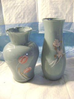 TWO GLASS VASES FLORAL DESIGN**MADE IN MEXICO
