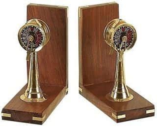 Nautical Decorations Ship Telegraph Brass and Wood Book Ends Set of 2 