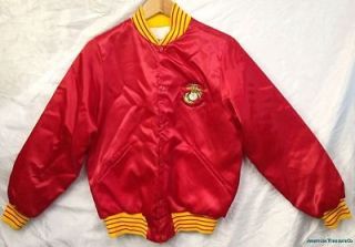 RARE Vintage 70s 80s BIKE Red Nylon Satin Quilted USMC MARINES Coat 