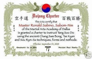 Korean Martial Arts School Charter Certificate   Karate