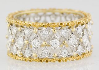 BUCCELLATI 18k 2 Tone Gold Diamond Band sz. 4.5