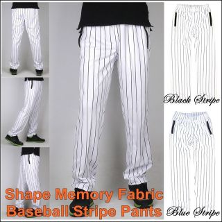 Mens Pinstripe Baseball Softball Pants Shape memory fabric Black Blue 