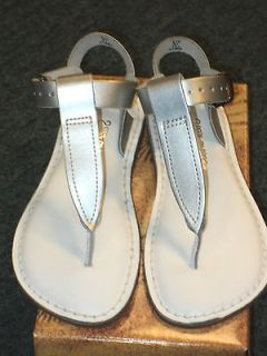 New Salt Water Sandals, silver leather thong style sandals, youth 12 