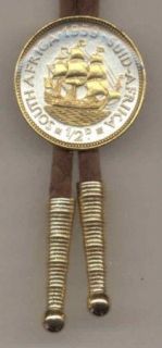   Penny Old Ship Bolo Ties 2 Toned Gold on Silver Coin Jewelry