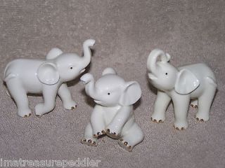 Lenox Ivory Color Porcelain with Gold Accent 3 Elephant Figurines