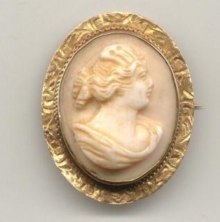 Antique 14k Yellow Gold Carved Shell Cameo Pin Brooch All Hand Made 