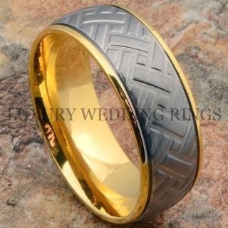 Mens Ring 14K Gold Wedding Titanium Band Infinity Car Tire Design 