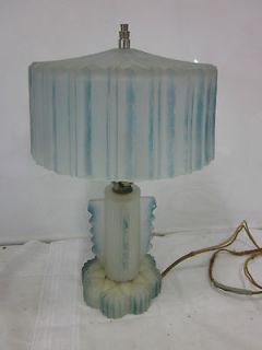 Vintage Frosted Blue Glass Dresser Light w/ Glass Shade