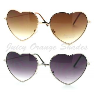 Heart Shape Sunglasses Metal Frame Cute Lovely Womens Eyewear Gold 