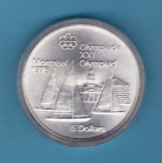 1973 CANADA 5 DOLLAR 76 MONTREAL OLYMPICS SAILBOAT COIN KM #84 BU 