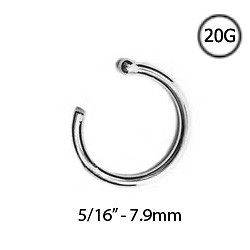14KT Solid White Gold Open Hoop Nose Ring 5/16 7.9mm 20 Gauge 20G