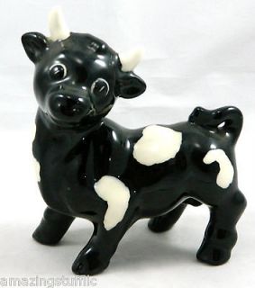   Farm Black White Spots Horns Animal Statue Porcelain Vintage Bovine