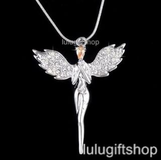 18K WHITE GOLD PLATED PRAY GUARDIAN ANGEL PENDANT NECKLACE USE 