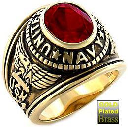 Mens Siam Red US Navy Military 18kt Gold Plated Ring