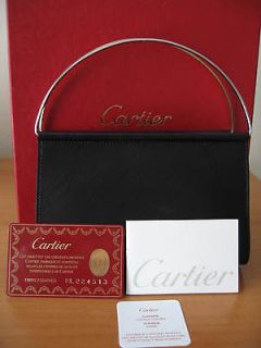 Authentic Cartier Trinity Black Leather Cage Pouch Hand Bag