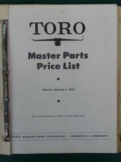1962 TORO LAWN MOWERS AND TRACTORS DEALER MASTER PARTS PRICE LIST