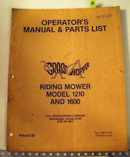 Vintage GRASSHOPPER Riding Mower Model 1210 & 1600 Operators & Parts 