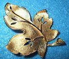 Vintage Gold Tone Goldtone Pierced Leaf BSK Signed Pin Brooch