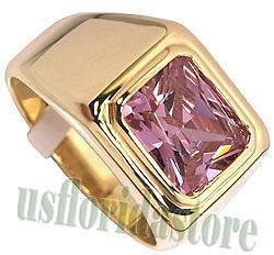 Mens Light Pink Solitaire 18kt Gold Plated Ring