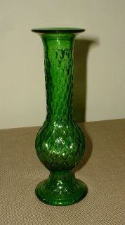 Small Decorative Green Glass Bud Vase 7.5 Inches Tall   E.O.Brody USA 