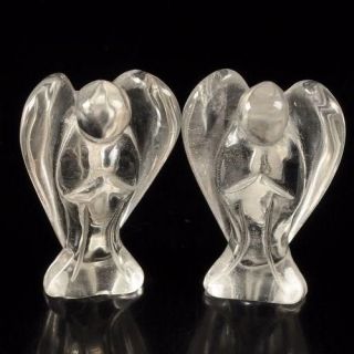 g1694 Two carved white quartz angel figurine