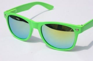 Neon Green Wayfarer Sunglasses Mirror Lens NEW 80s vintage retro 