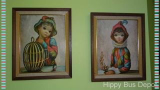   Modern Big Eyed Pair BOY GIRL Jester Wall Art MAIO Prints Vintage
