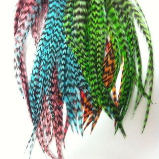 15 Grizzly Feather Hair Extensions Multicolor Real Whiting Rooster 