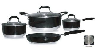 NEW Gourmet Chef Induction Ready 7 Piece Non Stick Cookware Set Black