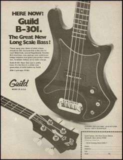 THE GUILD B 301 LONG SCALE BASS GUITAR AD 8X11 ADVERTISEMENT FIT FOR 
