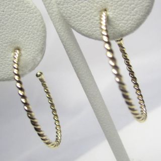 AUTHENTIC PANDORA M&M 14K YELLOW GOLD ROUND TWIST EARRING HOOPS POSTS 