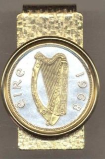 Irish Penny Harp Money Clip Gold on Silver Coin Jewelry