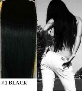 CLIP IN REMY HUMAN HAIR EXTENSIONS BLACK COLOUR 20