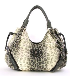 FORD MUSTANG Licensed BEIGE Shimmery Leopard Animal Print Hobo Purse