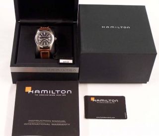 Hamilton Watch Authentic Swiss Khaki Field Automatic Brown Leather 