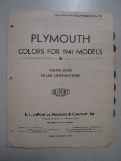 1941 PLYMOUTH Cars   Dupont PAINT COLOR CHIPS Chart