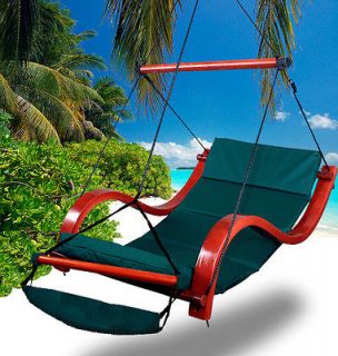 New MTN Deluxe Beach Wood Hammock Swing Lounge Chair w/Footrest Cup 