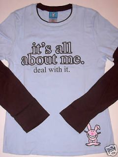 Happy Bunny LS Layered T Shirt, Juniors Large, NWT