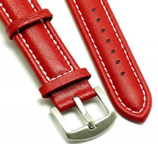 20mm Leather Watch Strap Red fits TAG HEUER BREITLING