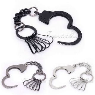 Mens Boys Alloy Keychain Handcuffs Key Chain Ring Keyring 3 Color 