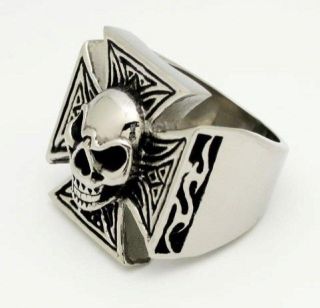 harley ring, iron cross biker ring, Skull mens rings chopper ring
