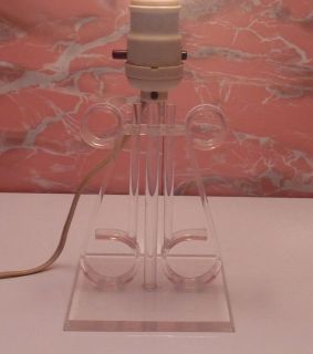 Vintage Mid Century Modern Clear Lucite Angel Harp Table Lamp