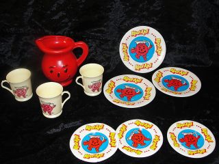 Childs Size Kool Aid Pitcher Cups and Tin Plates